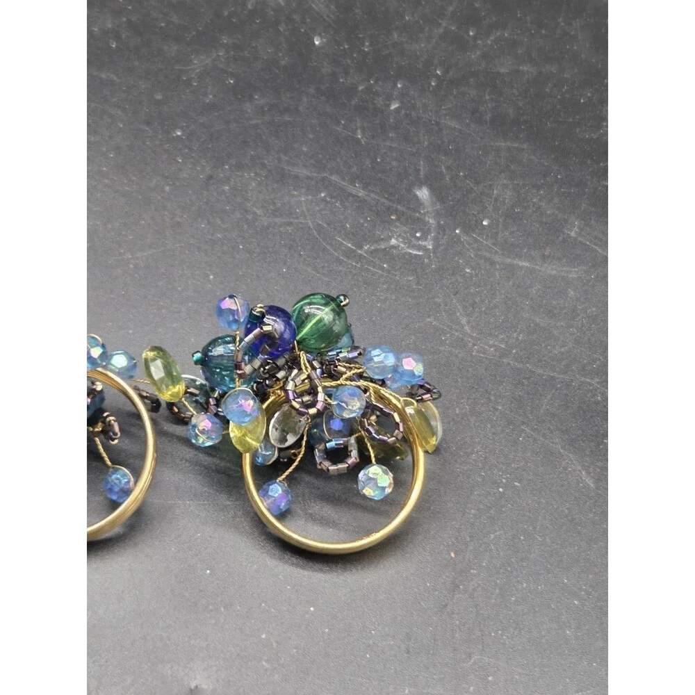 Set of 2 Beaded Napkin Holders Blue Bead Copper Ring